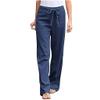 XUETON Women Cotton Linen Capri Yoga Pants High Waist Drawstring Loose Workout Pajama Baggy Harem Palazzo Lounge Peasant Pant(Blue,Large) view 1