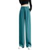 XUETON Womens High Waisted Pockets Work Office Palazzo Wide Leg Pants Button Casual Stretchy Sports Athletic Lounge Trousers(Blue,Medium) view 1