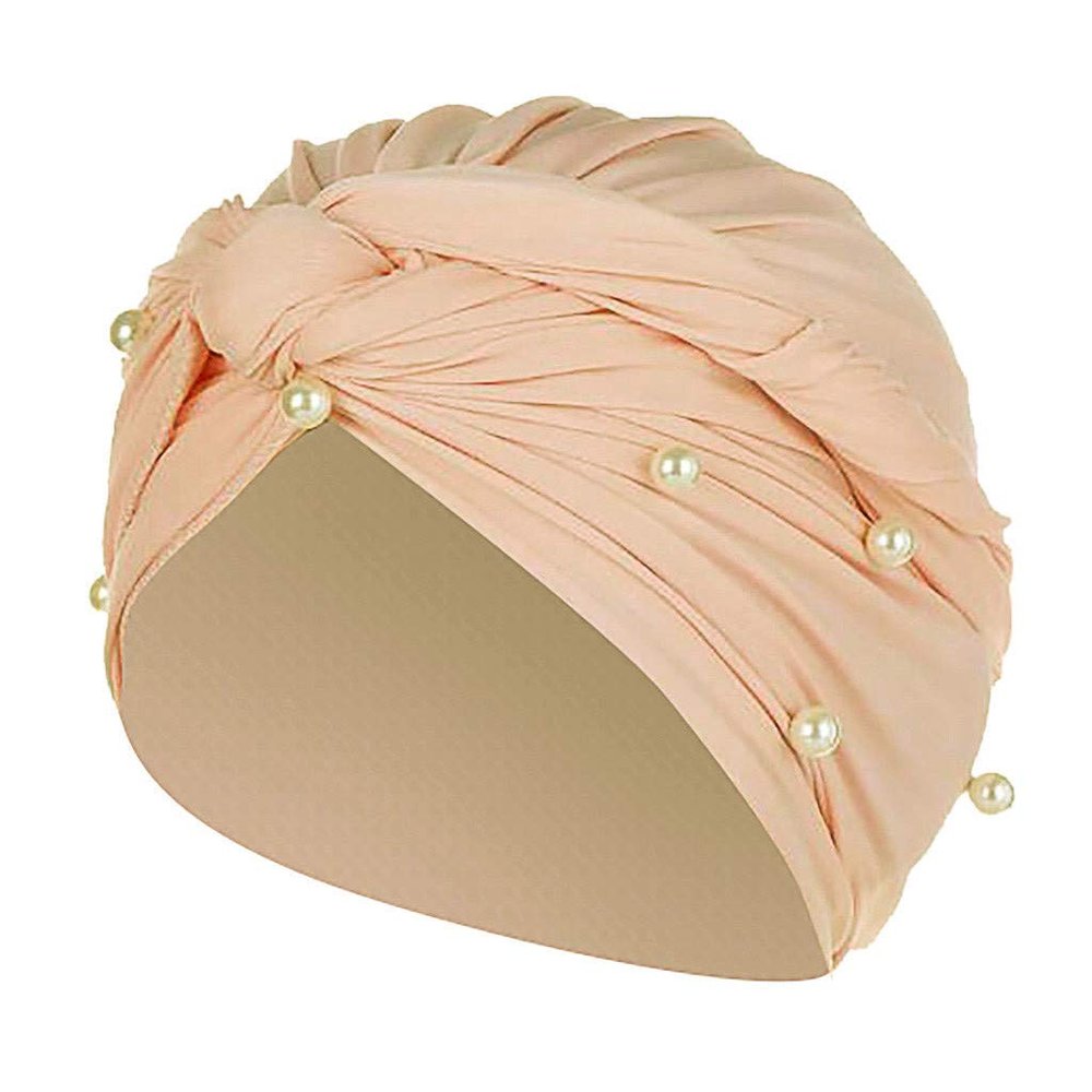 Head Turbans for Women Faux Pearl Fashion Pretwisted Hair Wraps Beanies Pleated Stretchy Comfortable Headscarf Caps Khaki