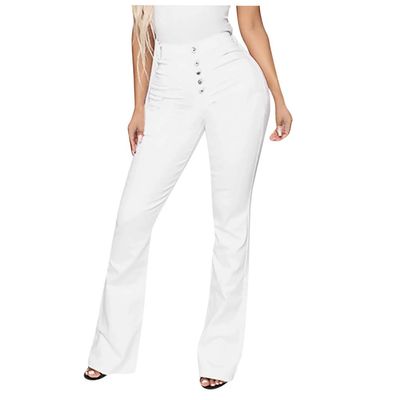 XUETON Bell Bottom Jeans for Women Plus Size Ripped High Waisted Classic Stretchy Bootcut Flared Denim Pants(White,4X-Large)