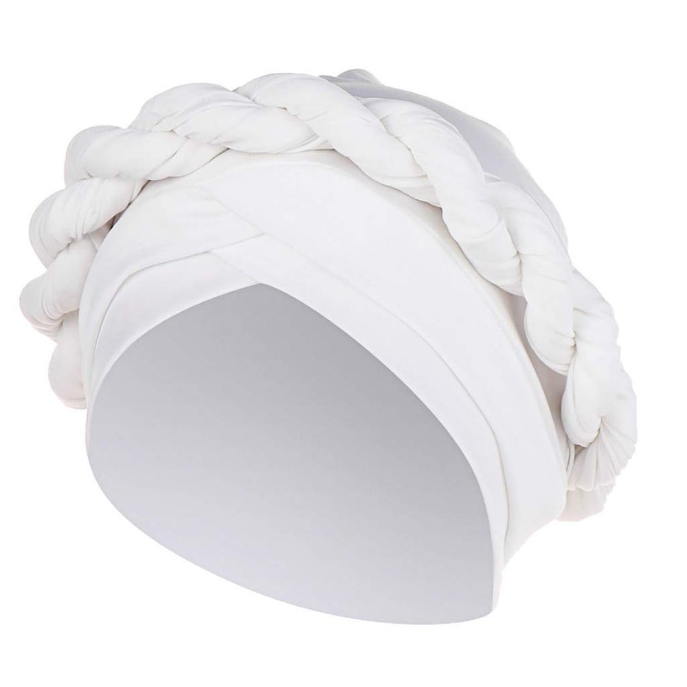 African Turbans for Women Head Wraps Cotton Soft Stretch Beanie Hats Comfortable Twisted Braid Headscarf Headwear for Girls White