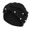 Head Turbans for Women Faux Pearl Fashion Pretwisted Hair Wraps Beanies Pleated Stretchy Comfortable Headscarf Caps Black view 1