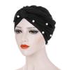 Head Turbans for Women Faux Pearl Fashion Pretwisted Hair Wraps Beanies Pleated Stretchy Comfortable Headscarf Caps Black view 2