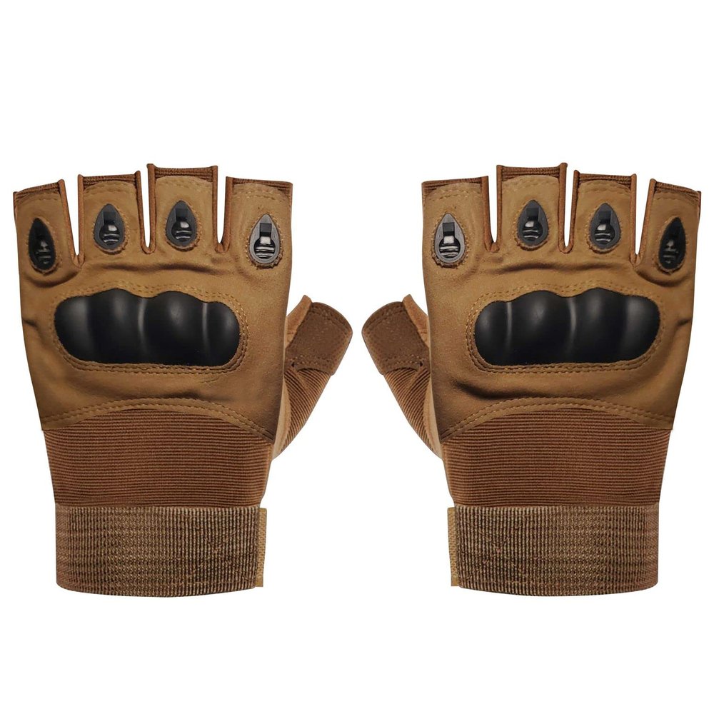 BaHoki Essentials Fingerless Training Gloves - Neoprene Material with Non Slip Fabric Palm Grip - Climbing Gloves (Tan, X-Large)