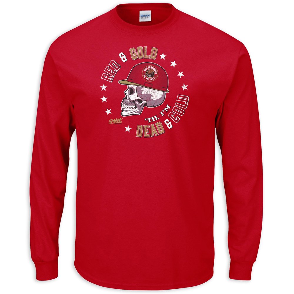 Skull Long Sleeve T-Shirt for San Francisco Football Fans (SM-5XL) (Red Long Sleeve, 3X-Large)