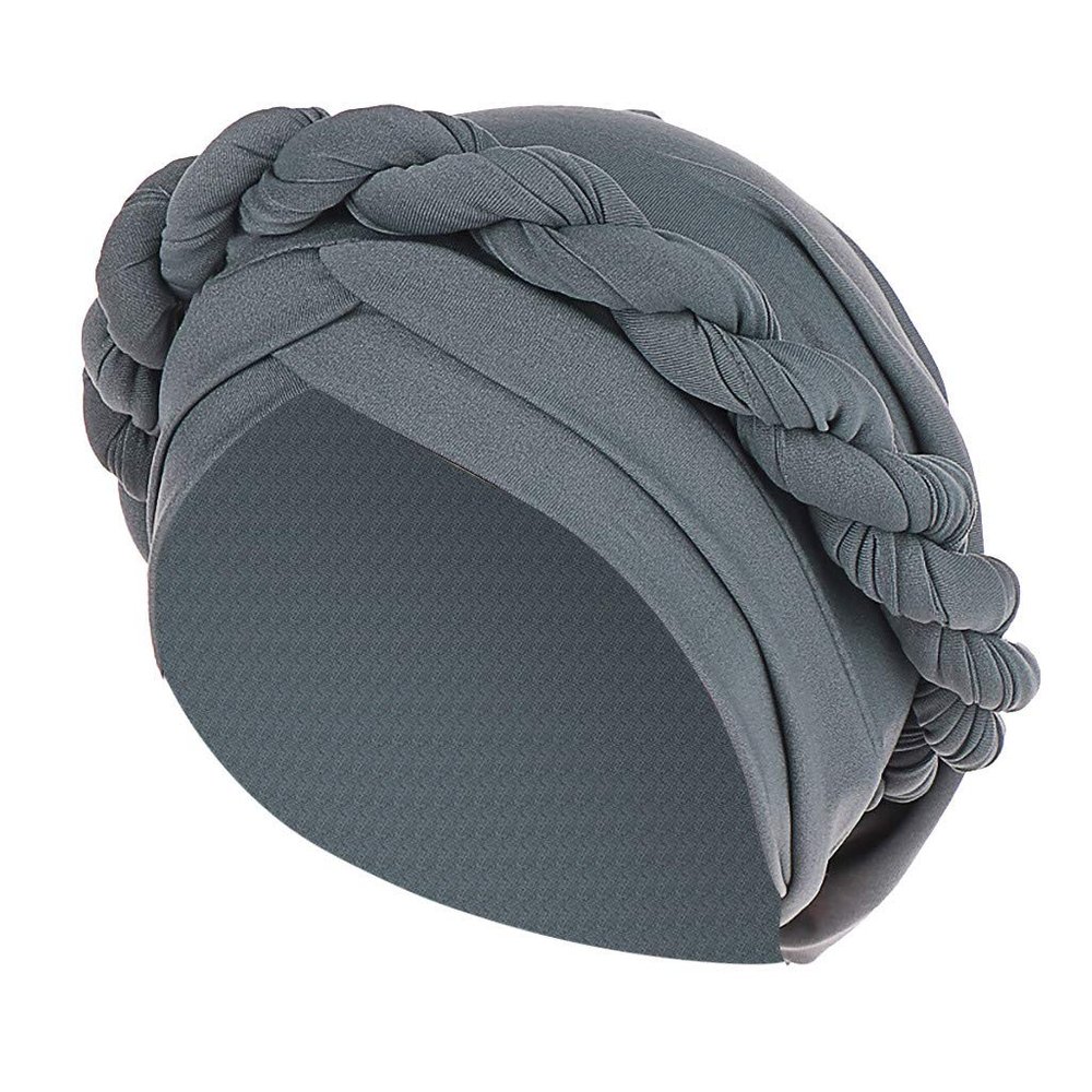 African Turbans for Women Head Wraps Cotton Soft Stretch Beanie Hats Comfortable Twisted Braid Headscarf Headwear for Girls Grey