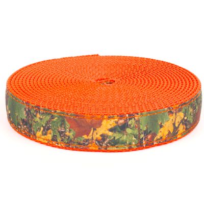 Country Brook Design - Southern Forest Camo on Neon Orange Nylon Webbing (1 Inch, 5 Yards)
