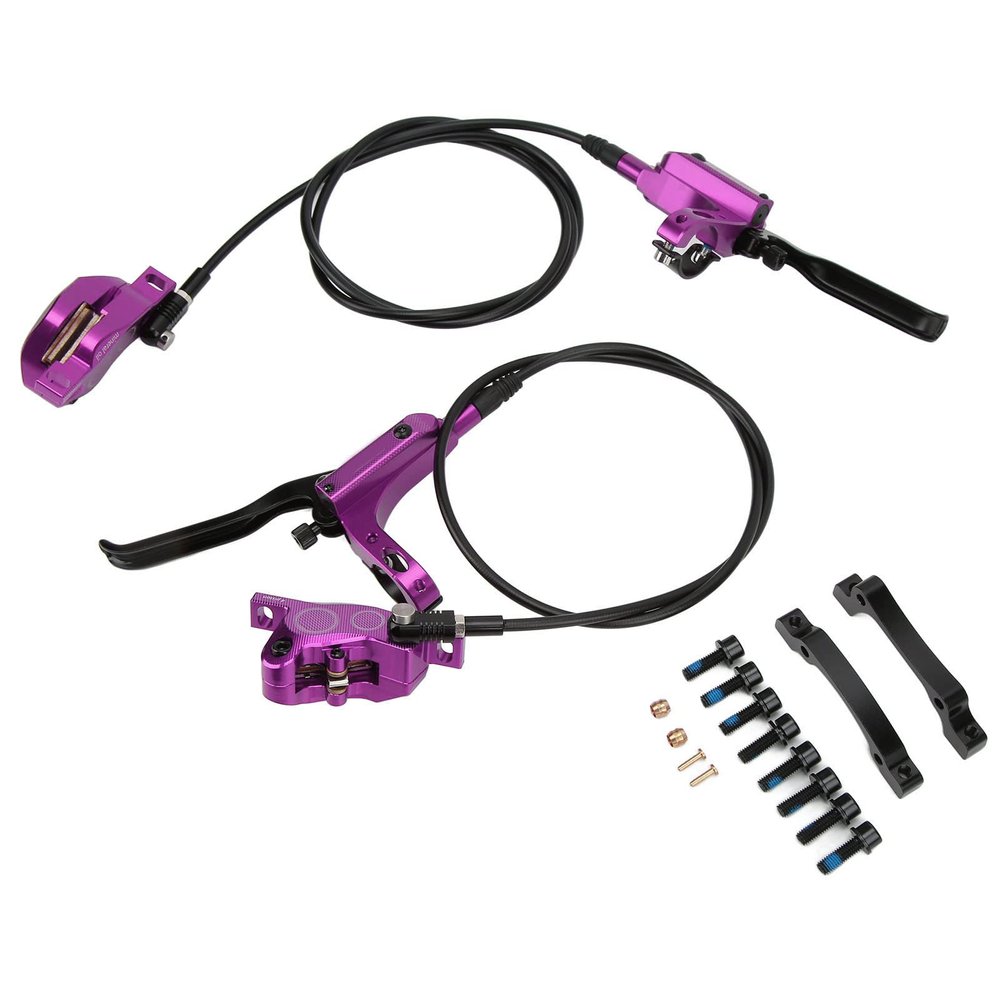 Raguso 4 Piston Oil Brake Aluminum Alloy Bilateral Hydraulic Disc Brake Adjustable CNC Resin Metal Brake Pad Oil Pressure Caliper for Cycling(Purple)