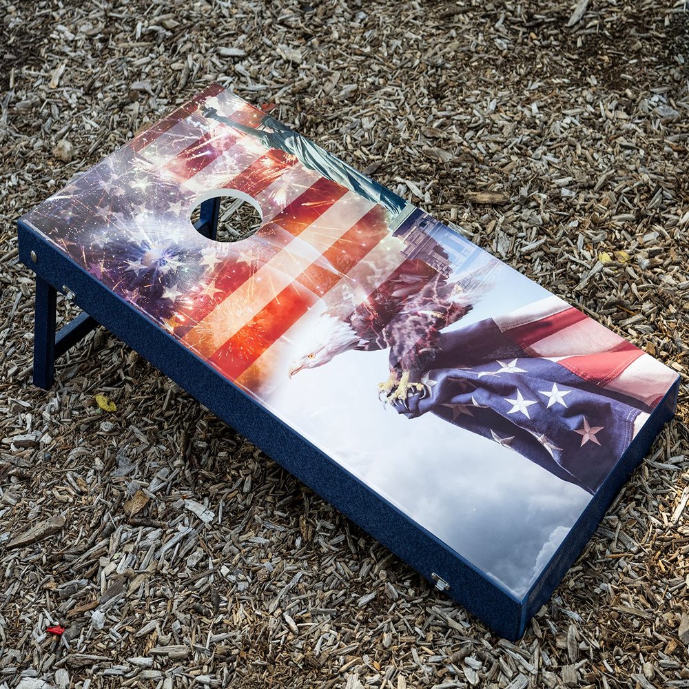 Amish-Made Poly Outdoor Cornhole Set, Patriotic Flag Design