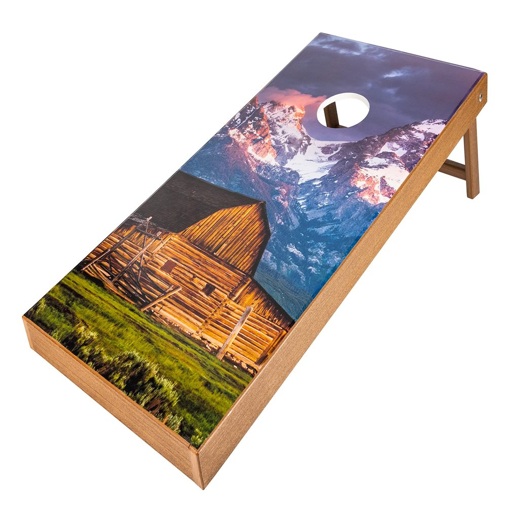 Amish-Made Poly Outdoor Cornhole Set, Barn and Mountain Design