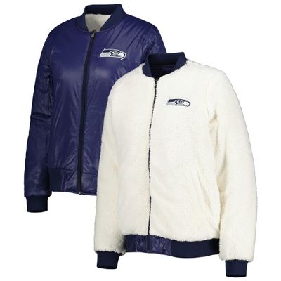 G-III Sports Women's Oatmeal/College Navy Seattle Seahawks Switchback Reversible Full-Zip Jacket