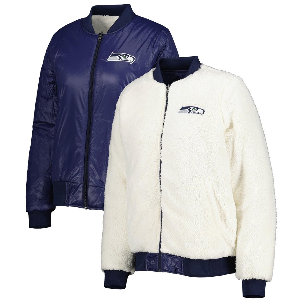 G-III Sports Women's Oatmeal/College Navy Seattle Seahawks Switchback Reversible Full-Zip Jacket