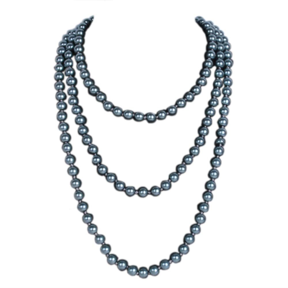 1920s Long Fake Pearls Strand Necklace Layered Retro Vintage Imitation Round Beaded Ball for Women Flapper Party Wedding Costume Party Halloween Jewelry Mother's Day Gift-Gray