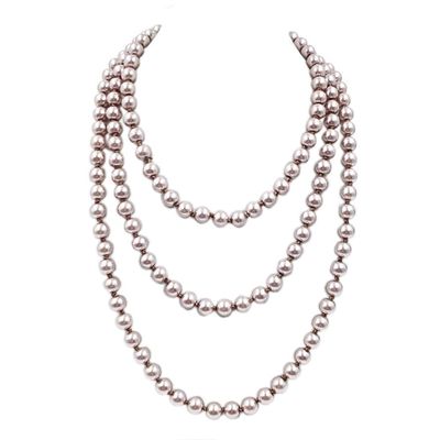 1920s Long Fake Pearls Strand Necklace Layered Retro Vintage Imitation Round Beaded Ball for Women Flapper Party Wedding Costume Party Halloween Jewelry Mother's Day Gift-Champagne