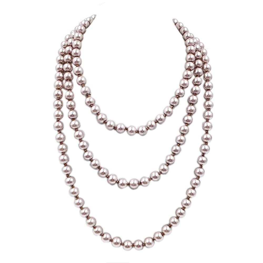 1920s Long Fake Pearls Strand Necklace Layered Retro Vintage Imitation Round Beaded Ball for Women Flapper Party Wedding Costume Party Halloween Jewelry Mother's Day Gift-Champagne