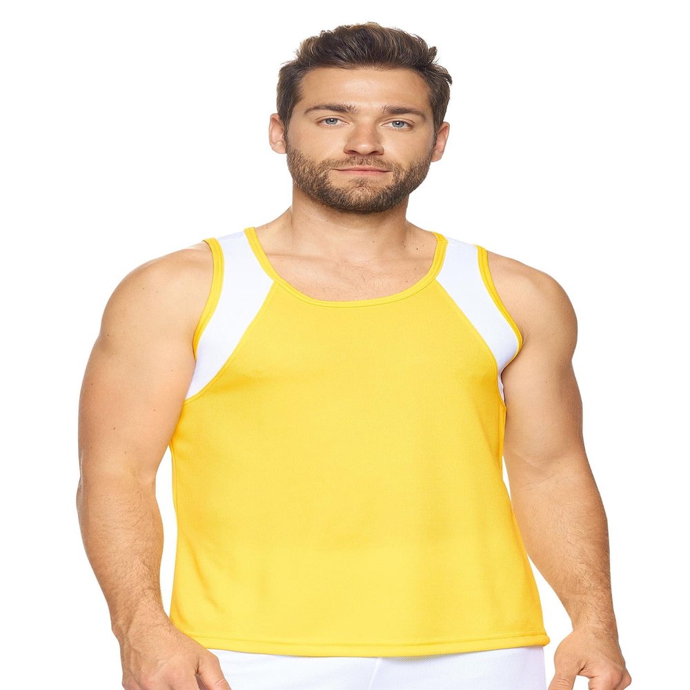 Expert Brand USA-Made Men's Oxymesh Dry Fit Athletic Tank Top Muscle Shirt Yellow/White
