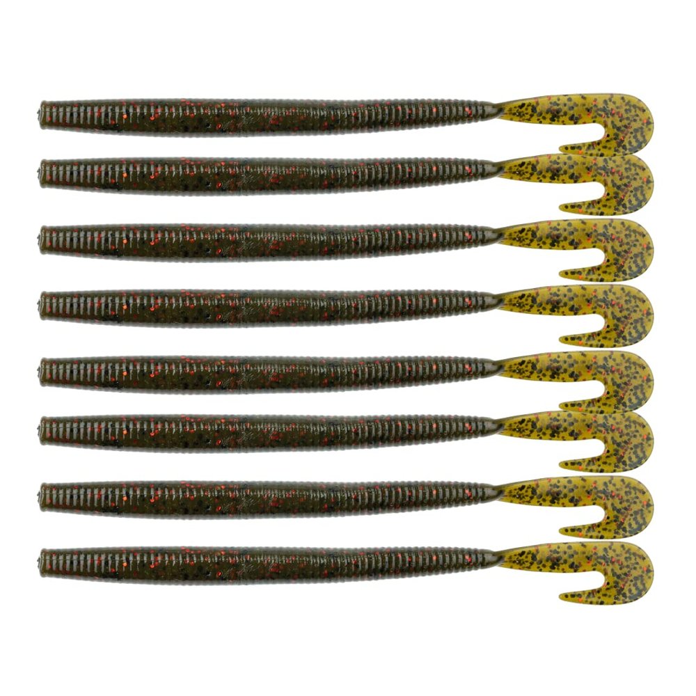 BAITFUEL Mega Bopper Infused with Supercharged X55 Formula Gel: Fish Scent Technology with Powerful Attractants | 7.7-Inch, Green Pumpkin Red (PN: X86530)