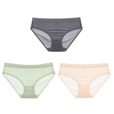 3-Pack Women's Underwear Ice Silk Traceless Thin Breathable Panties Girl Sexy Lace Mid Waist Cotton Cotton Bottom Crotch Briefs (Color : 3PCS Style 18, Size : Large)