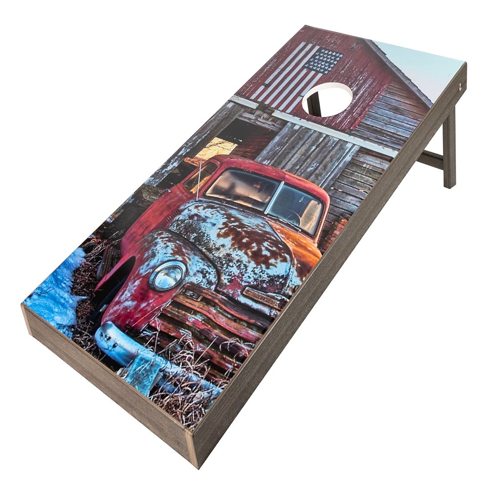 Amish-Made Poly Outdoor Cornhole Set, Barn and Pickup Truck Design