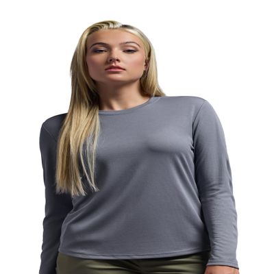 Expert Brand USA-Made Women's Oxymesh Dry Fit Athletic Long Sleeve Shirt, Steel, Large