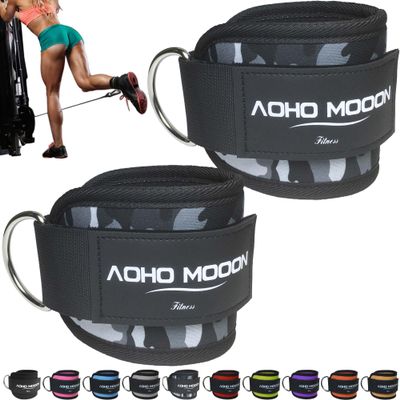 AOHO MOOON (Pair) Comfortable Adjustable Ankle Straps for Cable Machines Women, Gym Workout Leg Strap, Ankle Cuffs for Glute Workouts, Foot Straps for Kickback