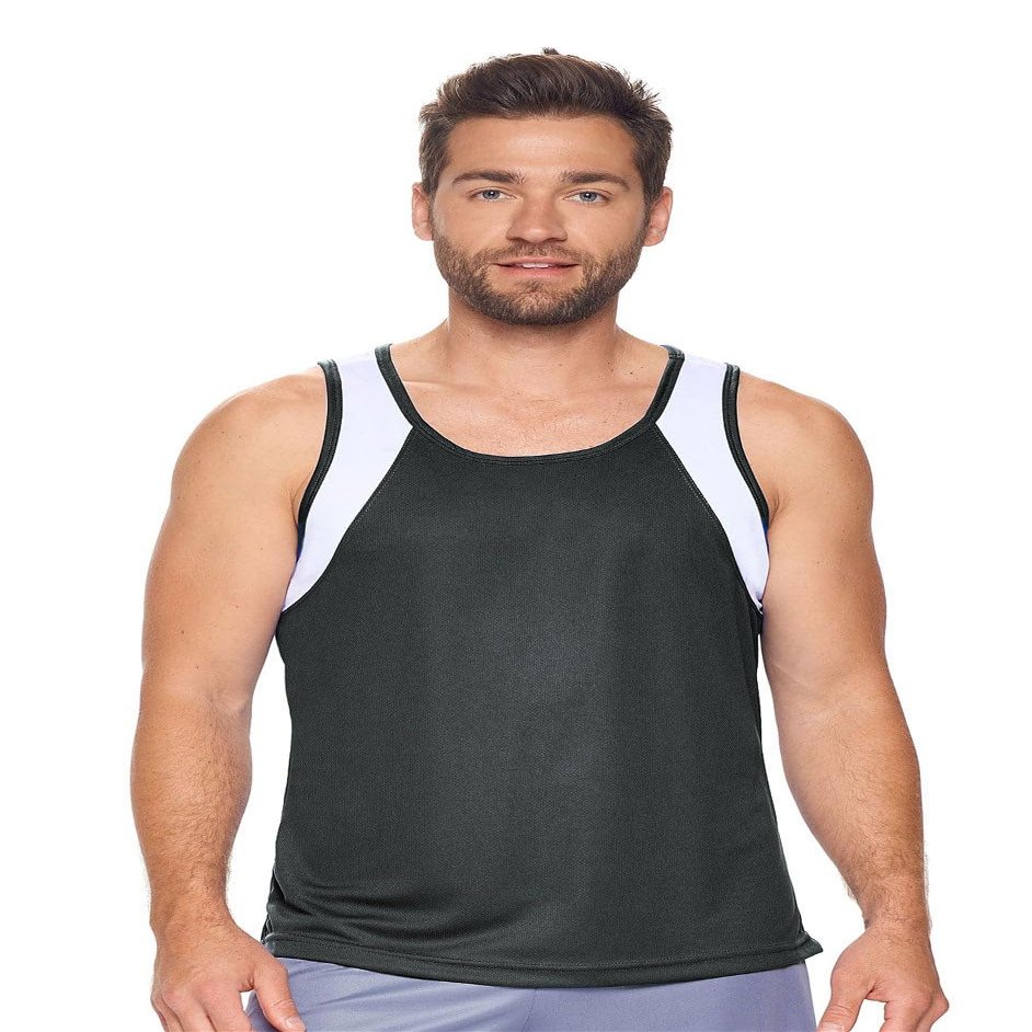 Expert Brand USA-Made Men's Oxymesh Dry Fit Athletic Tank Top Muscle Shirt Graphite/White