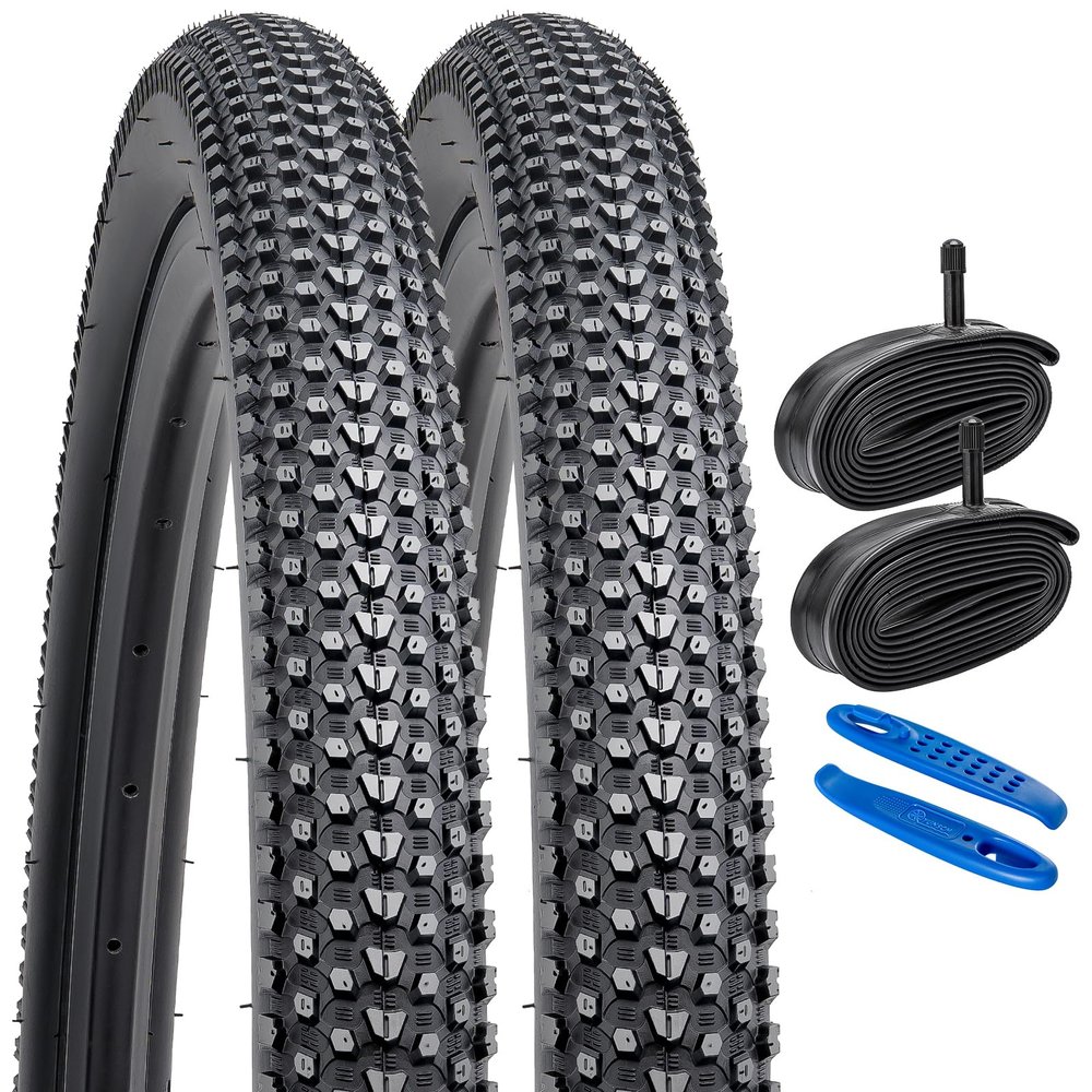 YUNSCM 2-PCS 24" Mountain Bike Tires 24 x 2.10/52-507 and 24" Heavy Duty Bike Tubes Schrader Valve Compatible with Mountain Bike 24 x 2.0 24x2.10 24x2.125 Bicycle Tires and Tubes(Y-1018)