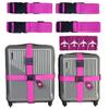 8 Pack Luggage Set, 4 Pack Straps and 4 Pack ID Tags, Adjustable Heavy-Duty 79" Secure Travel Suitcase Belts (Fuchsia) view 1