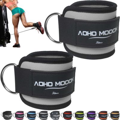 AOHO MOOON (Pair) Comfortable Adjustable Ankle Straps for Cable Machines Women, Gym Workout Leg Strap, Ankle Cuffs for Glute Workouts, Foot Straps for Kickback