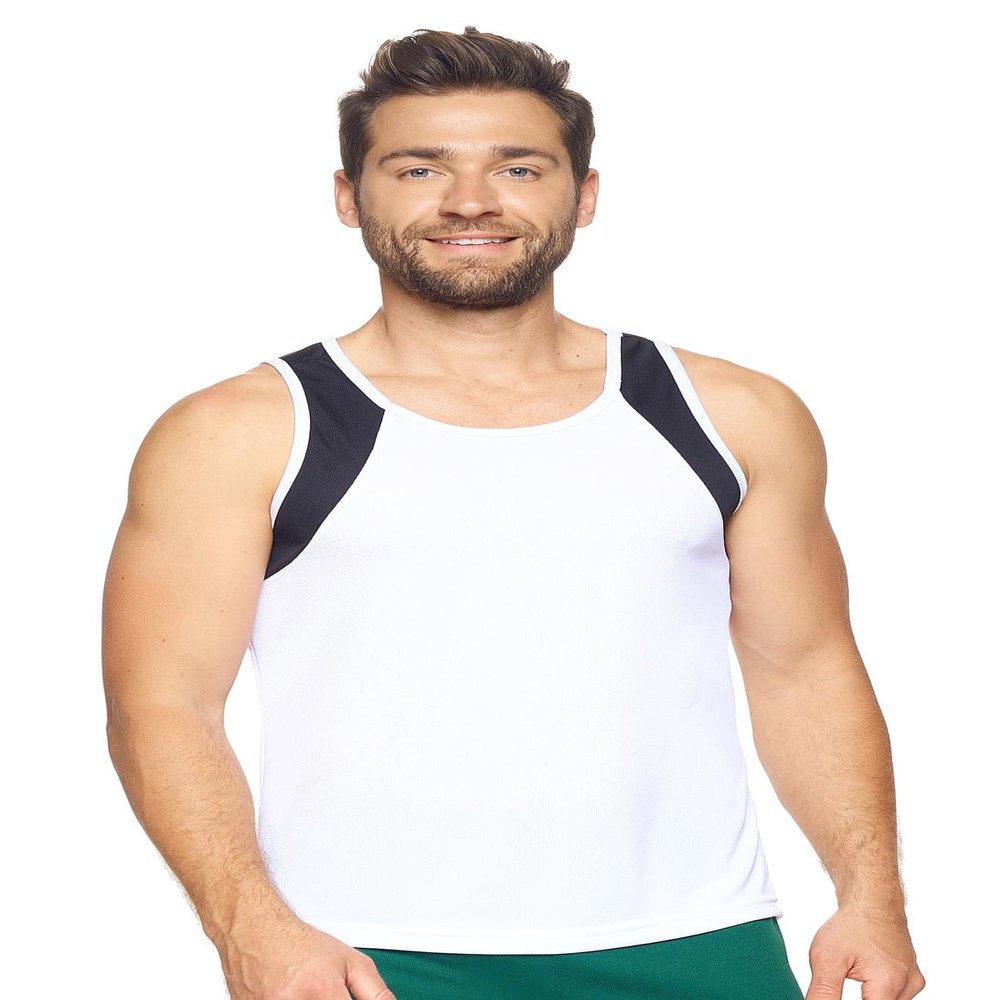 Expert Brand USA-Made Men's Oxymesh Dry Fit Athletic Tank Top Muscle Shirt White/Black