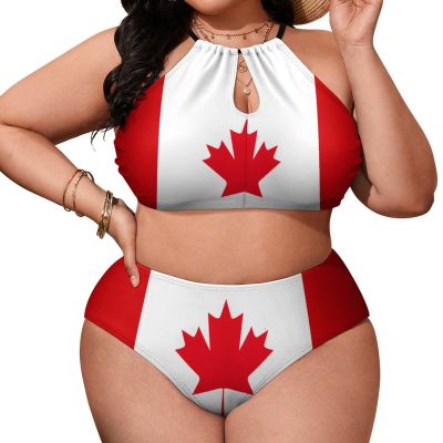 Canadian Flag Swimwear Women's Two Piece Summer Thong Bikini Swimwear Sexy Backless Triangle One Piece Bikini Set