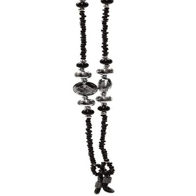 Calabria Fashion Eye Glasses Chain Holder Beaded Crystals Black Women Eyeglass Necklace Retainer Rubber Loops Around Neck
