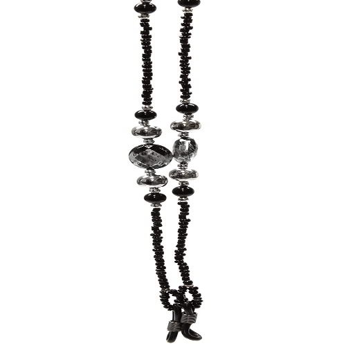 Calabria Fashion Eye Glasses Chain Holder Beaded Crystals Black Women Eyeglass Necklace Retainer Rubber Loops Around Neck