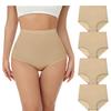 wirarpa Women's Underwear Cotton Super High Waisted Briefs Stretch Full Coverage Panties 4 Pack Beige Medium view 1