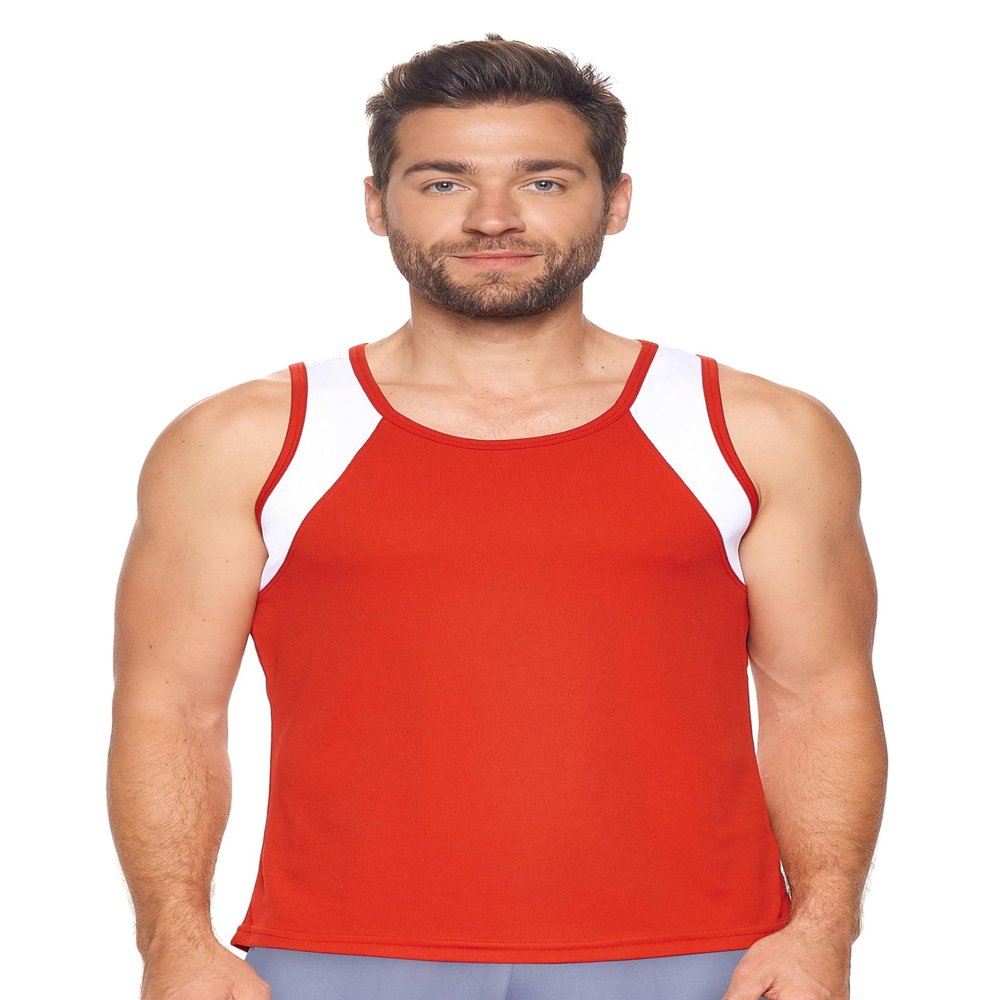 Expert Brand USA-Made Men's Oxymesh Dry Fit Athletic Tank Top Muscle Shirt Red/White