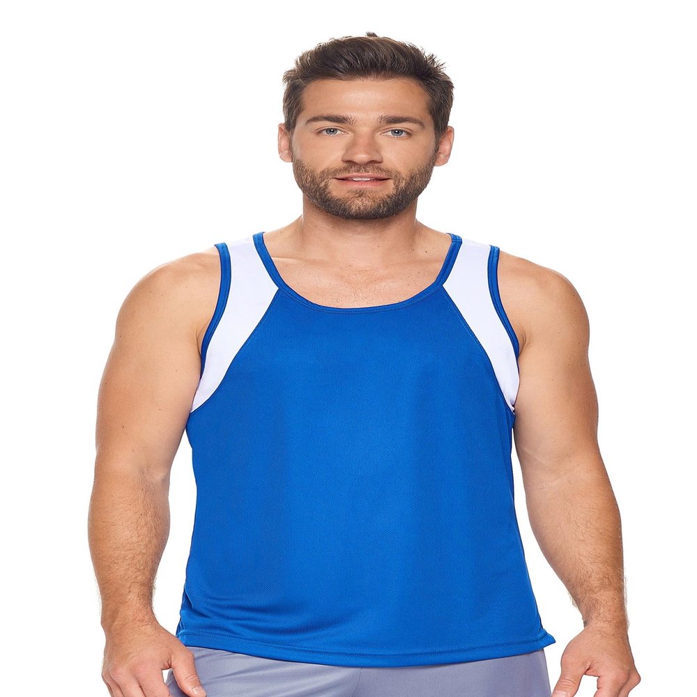 Expert Brand USA-Made Men's Oxymesh Dry Fit Athletic Tank Top Muscle Shirt Royal Blue/White