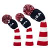 3pcs Pom Pom Golf Headcovers, #1 3 5 Golf Wood Headcovers Set, Knitted Golf Club Head Cover, Long Neck Golf Club Case Protection, Patriotism US Flag Pattern view 1