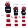 3pcs Pom Pom Golf Headcovers, #1 3 5 Golf Wood Headcovers Set, Knitted Golf Club Head Cover, Long Neck Golf Club Case Protection, Patriotism US Flag Pattern view 2