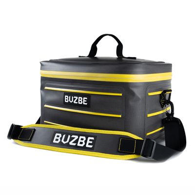 BUZBE Empty Swarm 28 Modular Waterproof Tackle Bag - Customizable, Airtight, Dry Bag for Saltwater Fishing - Grey and Yellow