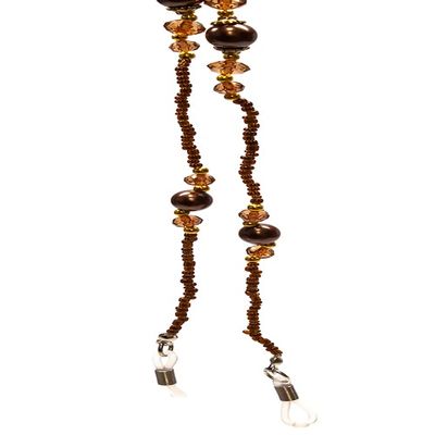 Calabria Fashion Eye Glasses Chain Holder Beaded Crystals Brown Women Eyeglass Necklace Retainer Rubber Loops Around Neck