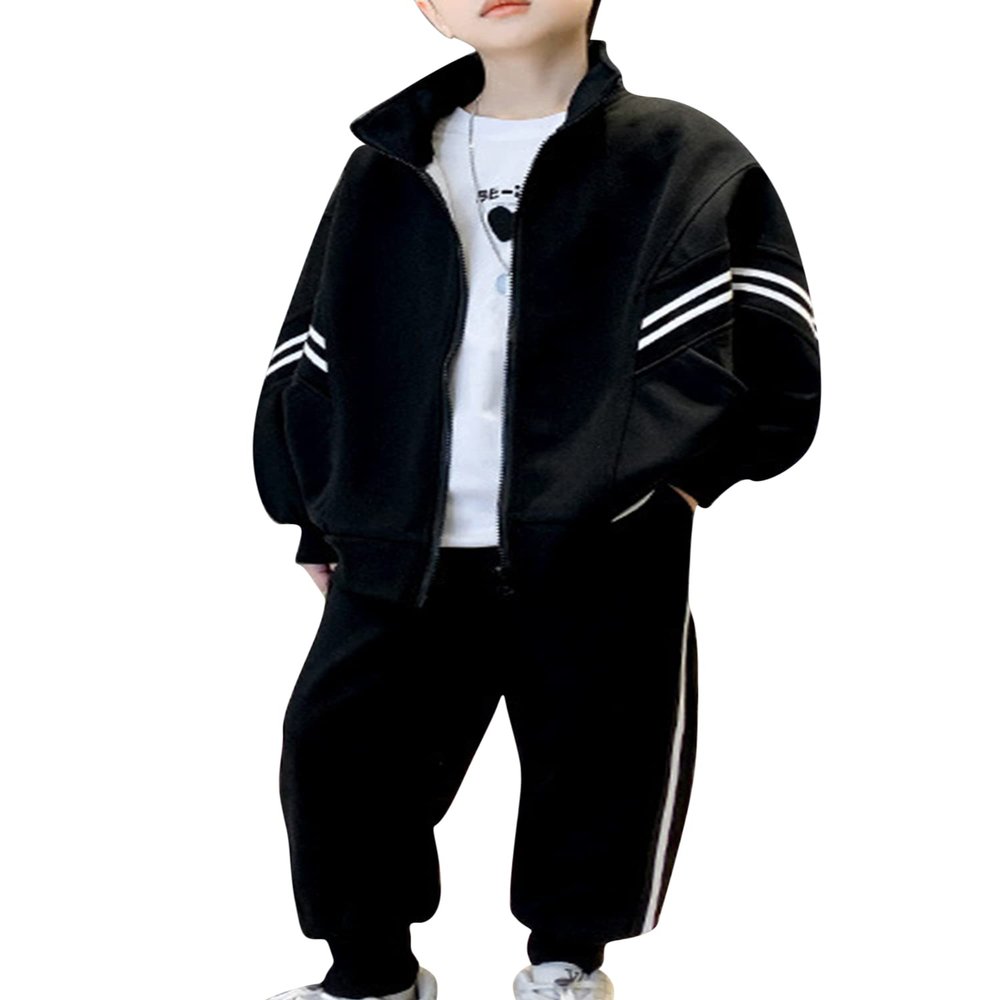 Kvysinly Boy's Tracksuit Long Sleeve Striped Print Jacket with Sweatpants Workout Jogging Suit Sweatsuit Activewear Black 2-3 Years