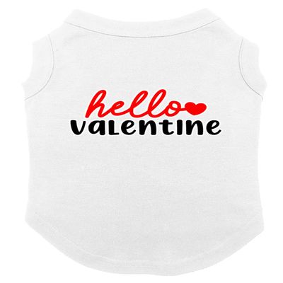 Hello Valentine - Heart Love V Day Dog Shirt (White, 3X-Large)