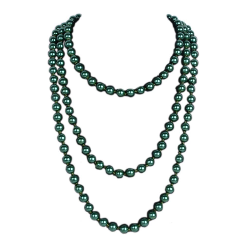1920s Long Fake Pearls Strand Necklace Layered Retro Vintage Imitation Round Beaded Ball for Women Flapper Party Wedding Costume Party Halloween Jewelry Mother's Day Gift-Green