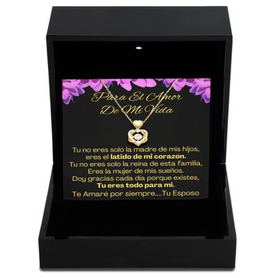 Heart Knot Gold Necklace Luxury Box Cadena de oro para esposa con mensaje personalizado, Regalo de aniversario de boda o navidad