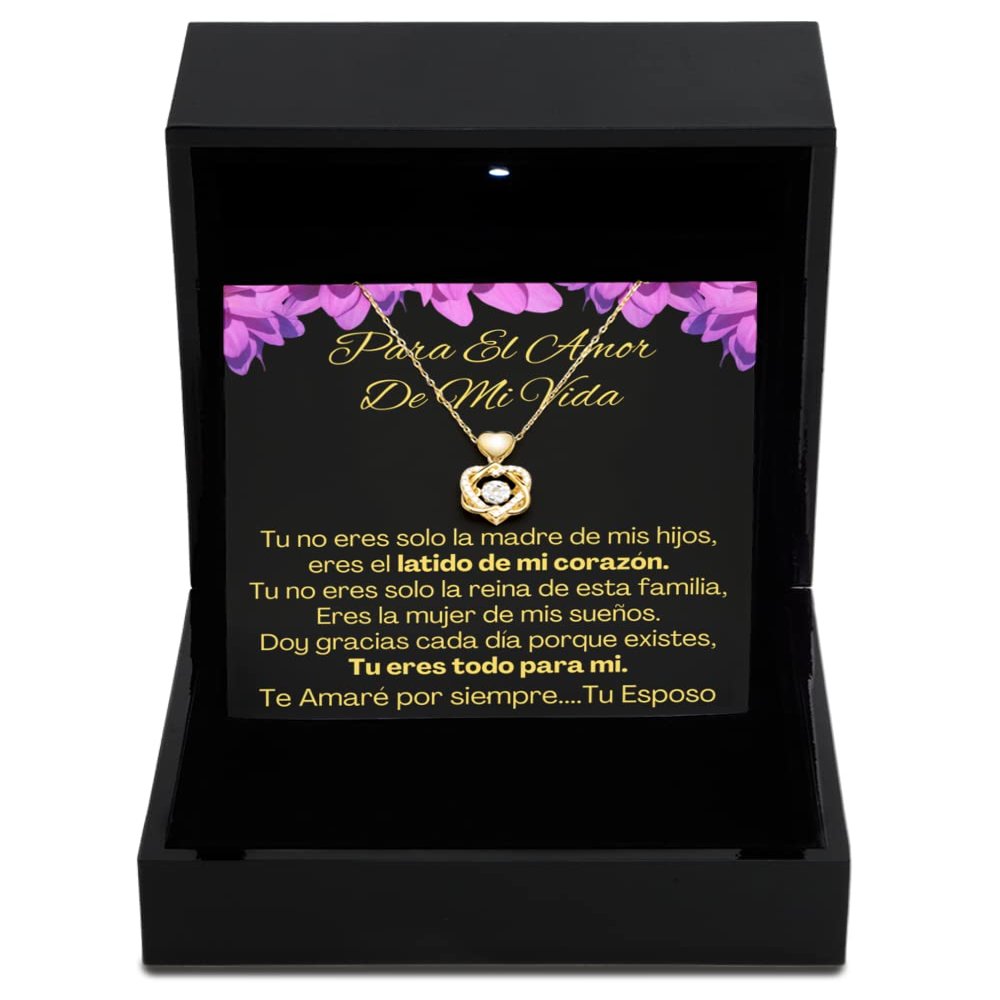 Heart Knot Gold Necklace Luxury Box Cadena de oro para esposa con mensaje personalizado, Regalo de aniversario de boda o navidad