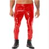 Jugaoge Mens Wet Look Patent Leather Leggings Low Rise Hot Pants Zipper Crotch Tight Long Trousers Red 4X-Large view 1