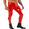Jugaoge Mens Wet Look Patent Leather Leggings Low Rise Hot Pants Zipper Crotch Tight Long Trousers Red 4X-Large view 2
