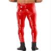 Jugaoge Mens Wet Look Patent Leather Leggings Low Rise Hot Pants Zipper Crotch Tight Long Trousers Red 4X-Large view 4