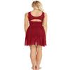Agoky Women's Asymmetric Chiffon Lyrical Ballet Dance Gymnastics Leotard Dress Flowy High-Low Skirt Red X-Large view 3