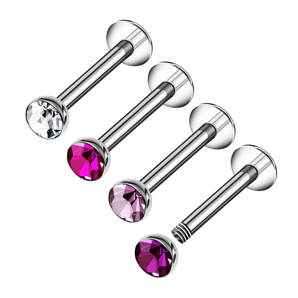 4PCS Steel Lip Ring Studs 16g 1.2mm 3/8 10mm 3mm Crystal Ball Labret Monroe Tragus Snakebites Earrings Piercing Jewelry 8878